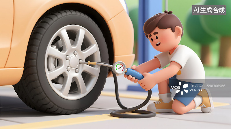 【AI数字艺术】汽车生活保养保险养车服务概念场景3D卡通插画图片素材