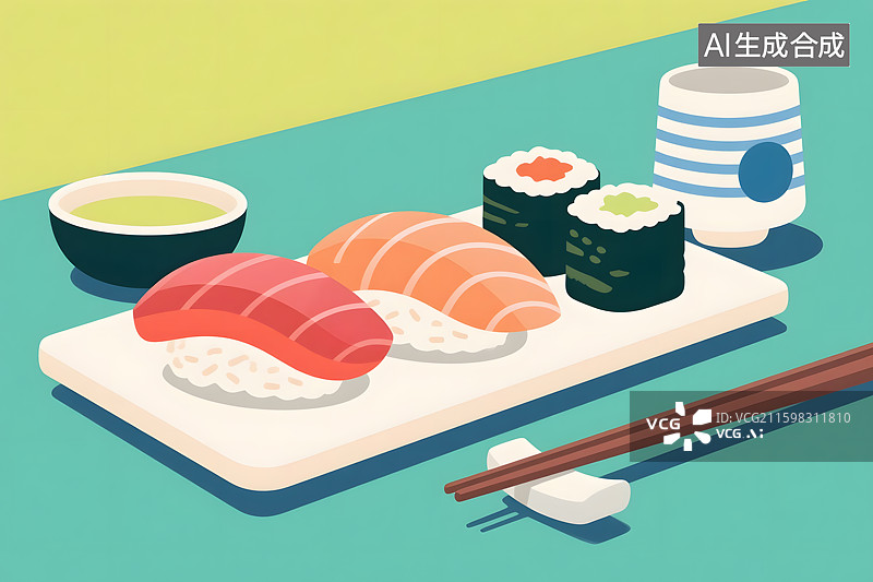 【AI数字艺术】美味日料刺身美食矢量插画元素图片素材