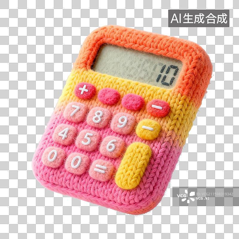 【AI数字艺术】可爱的毛绒绒毛线编织的计算器图标免扣元素图片素材
