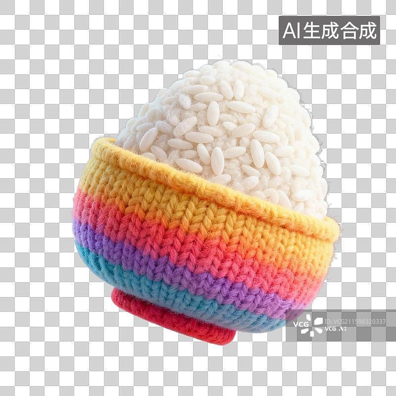【AI数字艺术】可爱的毛绒绒毛线编织的一碗米饭图标免扣元素图片素材