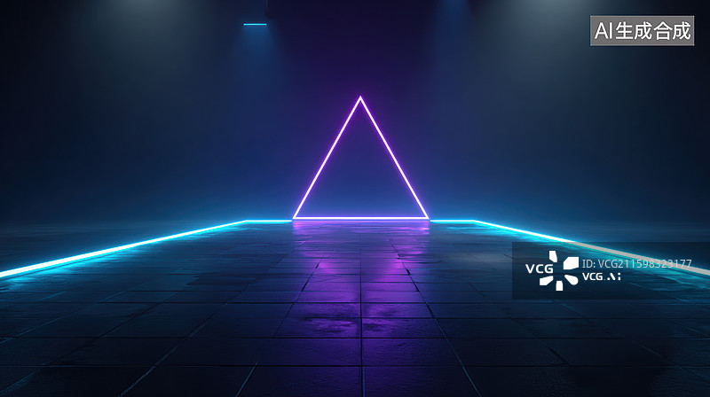 【AI数字艺术】霓虹三角形光影空间图片素材