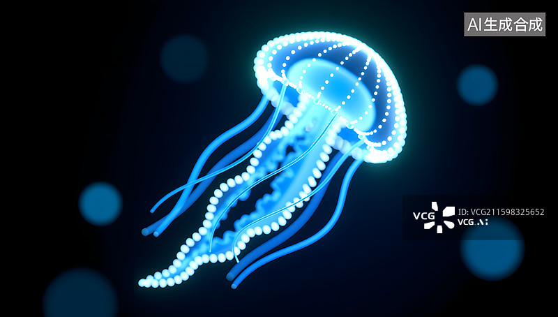 【AI数字艺术】蓝色梦幻水母的特写插图图片素材