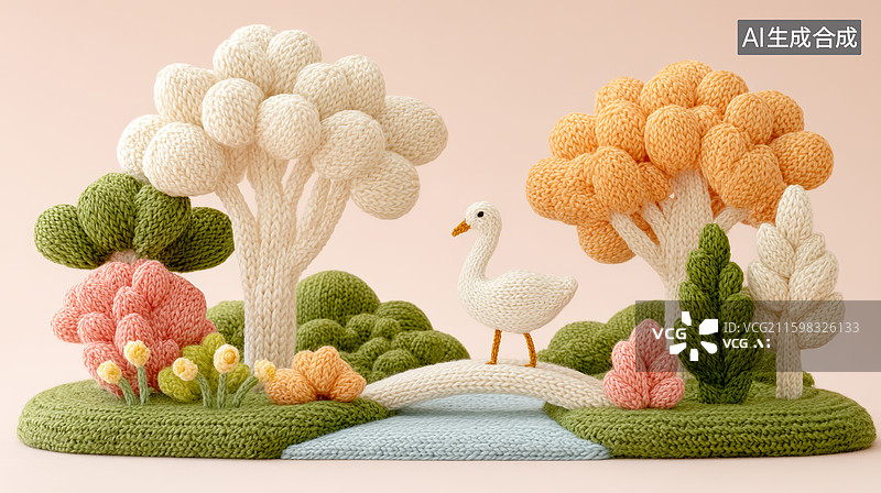 【AI数字艺术】编织的白色小鹅在桥上图片素材
