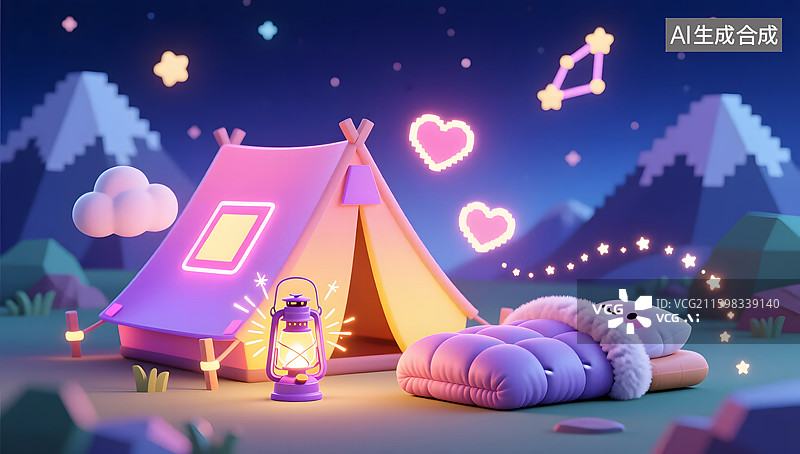 【AI数字艺术】户外运动的露营帐篷三维渲染插图图片素材