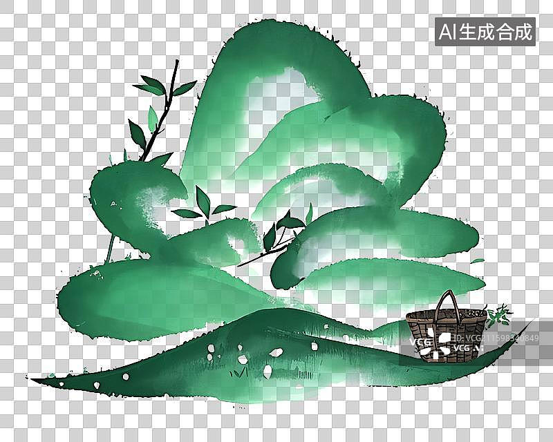【AI数字艺术】水彩水墨风格茶田茶园清新田园PNG免抠元素插画图片素材