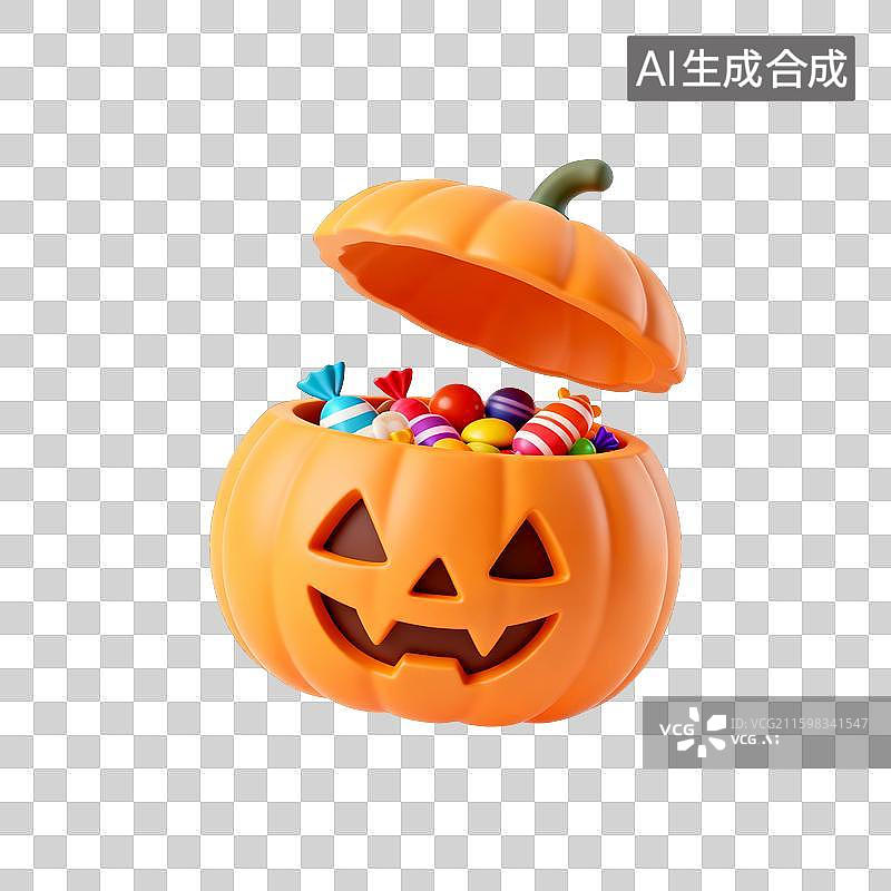 【AI数字艺术】秋季元素：3D卡通万圣节南瓜糖果罐素材图片素材