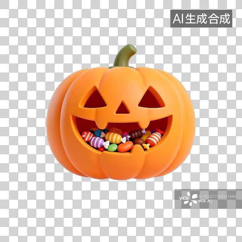 【AI数字艺术】秋季元素：3D卡通万圣节南瓜糖果罐素材图片素材