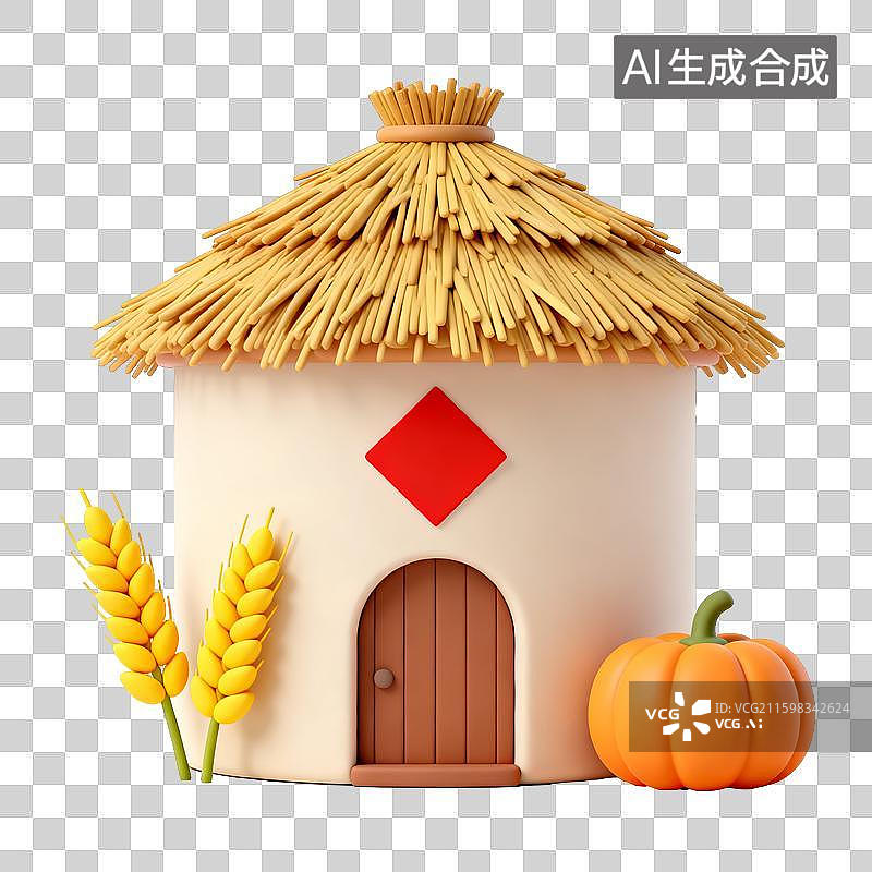 【AI数字艺术】秋季元素：3D卡通丰收小屋粮仓秋季元素素材图片素材