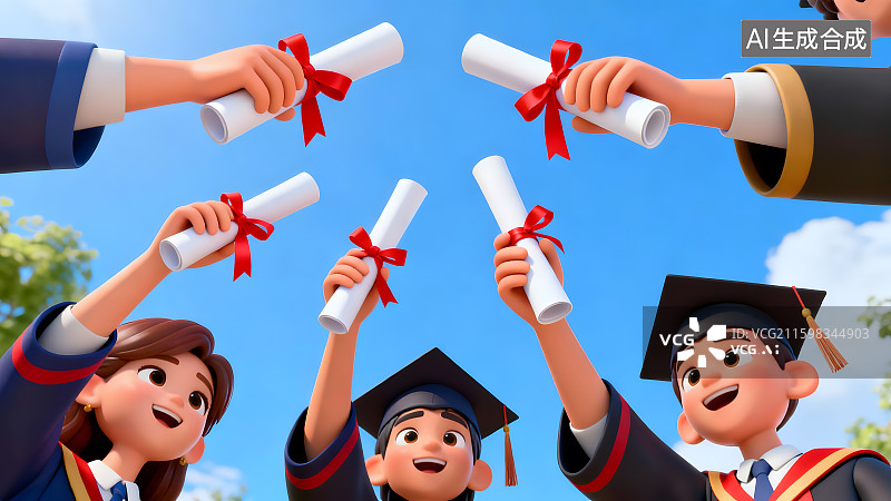 【AI数字艺术】毕业学子手持文凭欢庆图片素材