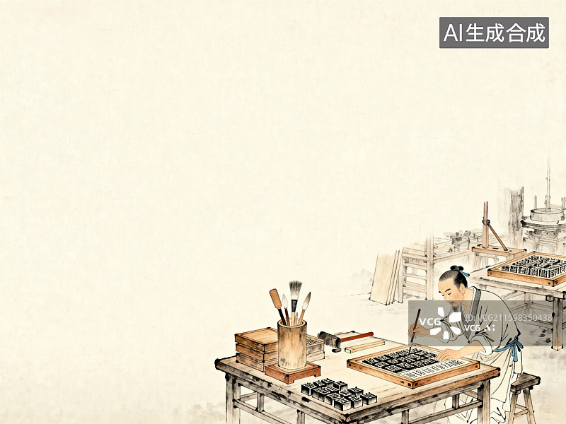 【AI数字艺术】古代中国活字印刷场景图片素材
