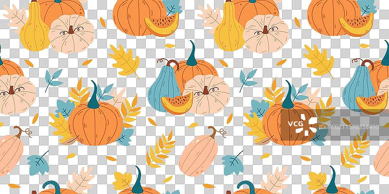 南瓜和秋叶的无缝图案图片素材