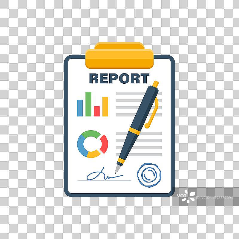 扁平风格的报告文档图标，用于仪表板计划图片素材