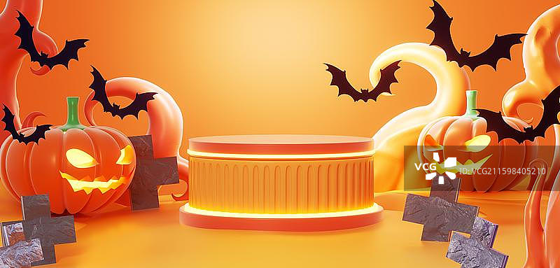 万圣节3D南瓜幽灵插画背景壁纸图片素材