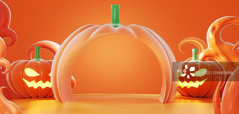 万圣节3D南瓜幽灵插画背景壁纸图片素材