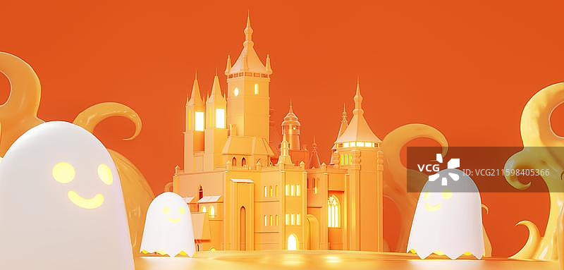 万圣节3D南瓜幽灵插画背景壁纸图片素材