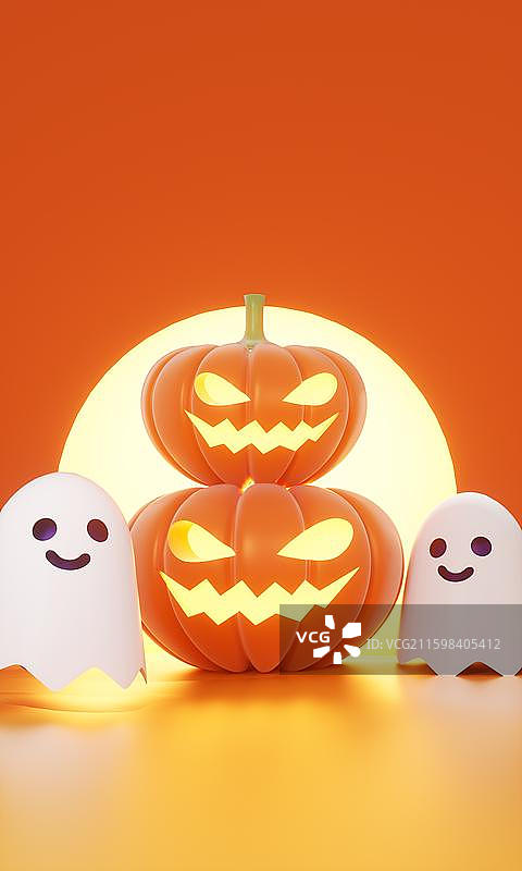 万圣节3D南瓜幽灵插画背景壁纸图片素材