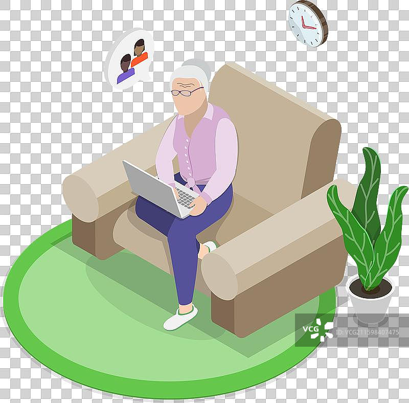 3D 等距平面图，描绘老年人图片素材