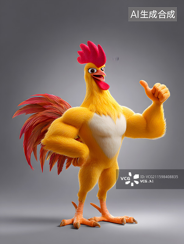 【AI数字艺术】一只肌肉强壮的大公鸡竖起大拇指图片素材