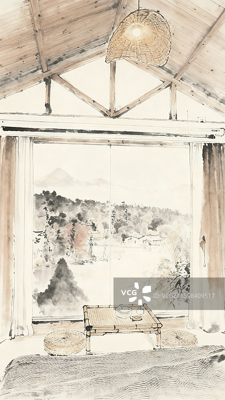 裕和夫子山民宿插画图片素材