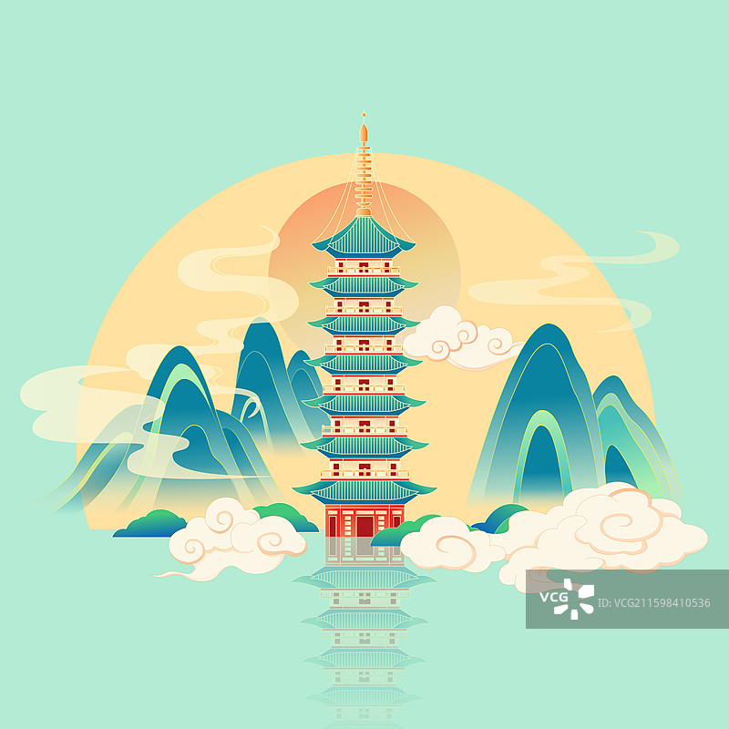 国风温州城市建筑矢量插画图片素材