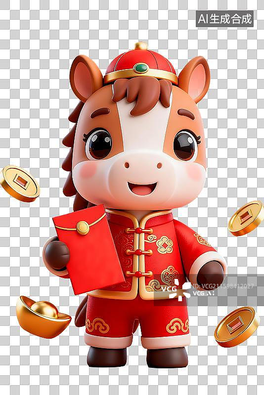 【AI数字艺术】可爱春节马形象手持红包图片素材