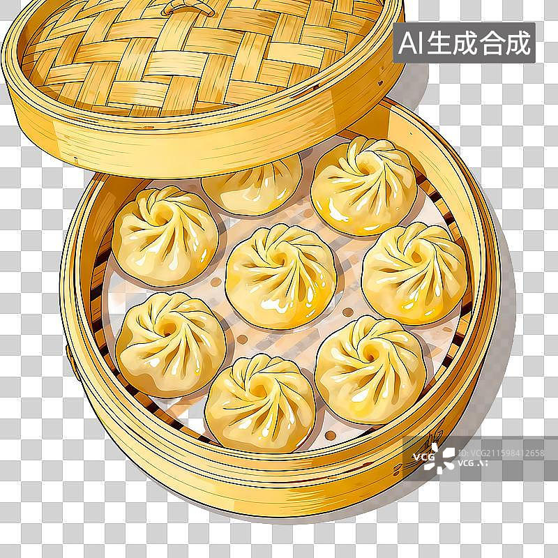 【AI数字艺术】竹蒸笼里的美味汤包图片素材