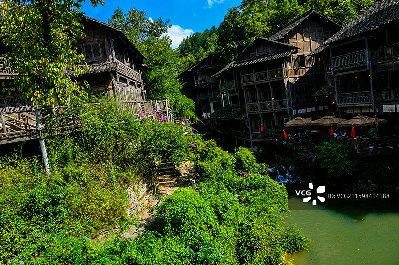 中国贵州遵义市播州区乌江寨国际旅游度假区风光，中国传统文化村落图片素材