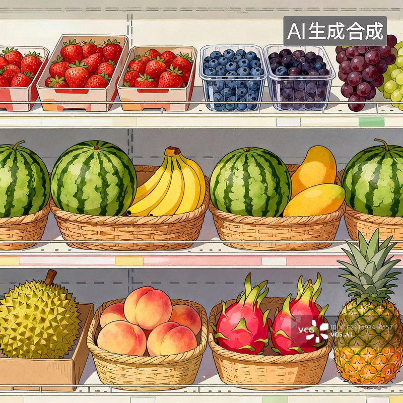 【AI数字艺术】水果货架琳琅满目图片素材