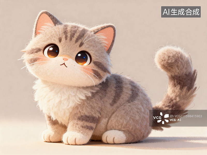 【AI数字艺术】卡通萌系斑纹猫 可爱宠物插画图片素材