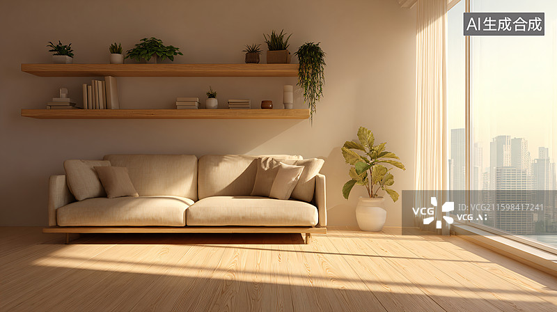 【AI数字艺术】阳光洒进的温馨客厅图片素材