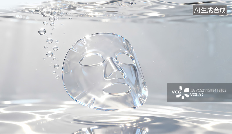 【AI数字艺术】水中的透明面膜水珠气泡波光美容壁纸三维图图片素材