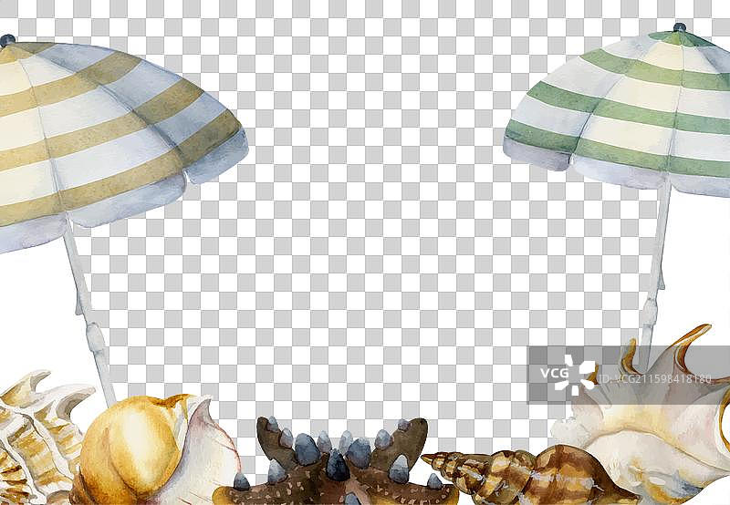 手绘水彩条纹海滩组合图片素材