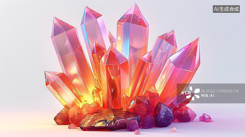 【AI数字艺术】炫彩发光水晶簇 梦幻粉色水晶宝石   梦幻水晶晶体群   发光水晶簇 奇幻光影 彩色水晶 璀璨矿晶图片素材