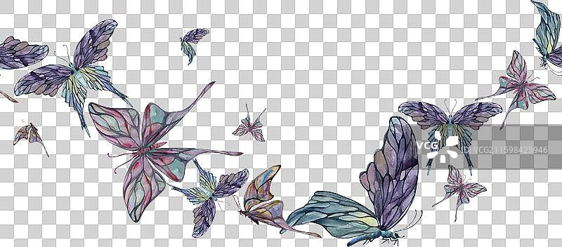 手绘水彩蝴蝶仙子翅膀宝石图片素材