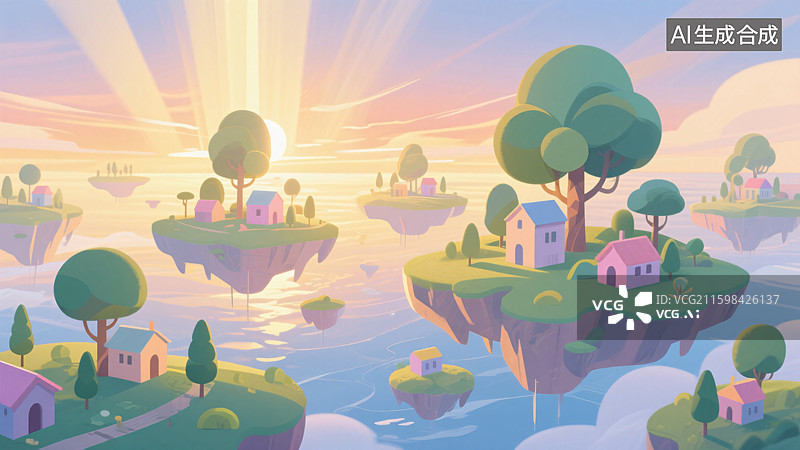 【AI数字艺术】漂浮之境：马卡龙色调的空中奇想图片素材