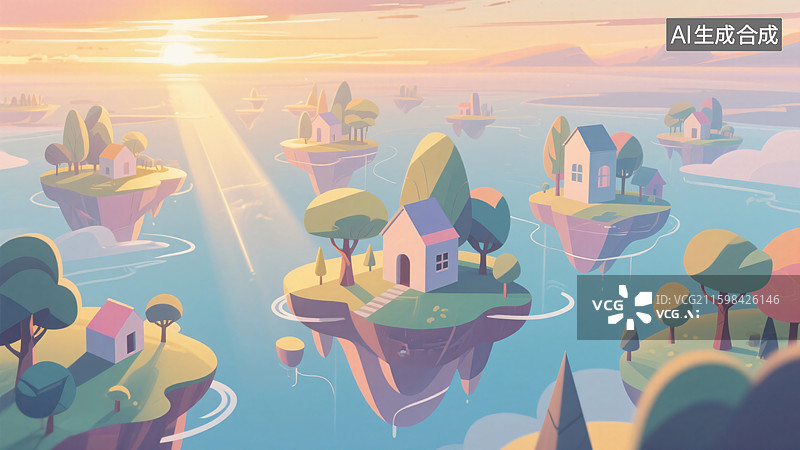 【AI数字艺术】漂浮之境：马卡龙色调的空中奇想图片素材