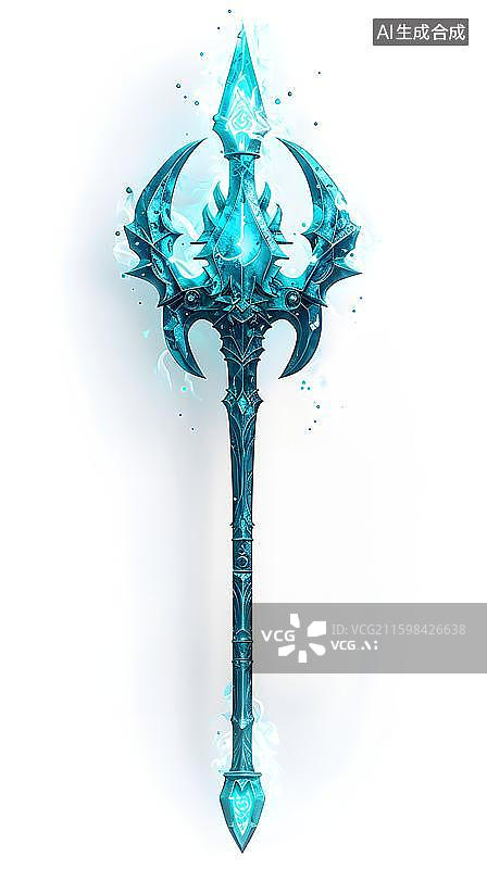 【AI数字艺术】游戏道具魔幻水晶发光杖 荧光色镶宝石魔法权杖图片素材
