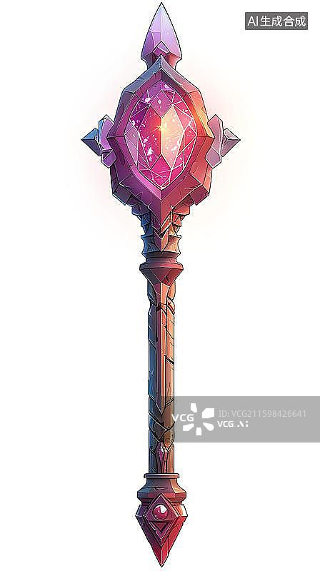 【AI数字艺术】游戏道具魔幻水晶发光杖 荧光色镶宝石魔法权杖图片素材
