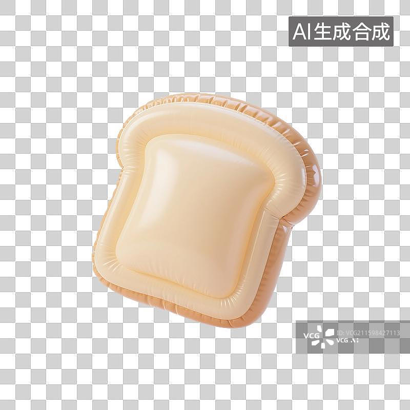 【AI数字艺术】3D渲染，充气膨胀风格，可爱的卡通面包片，面包，吐司，面包片，美味食物免抠元素图片素材