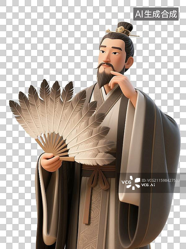【AI数字艺术】3D渲染中国风古代卡通人物，三国演义，诸葛亮，历史名人，免抠元素图片素材