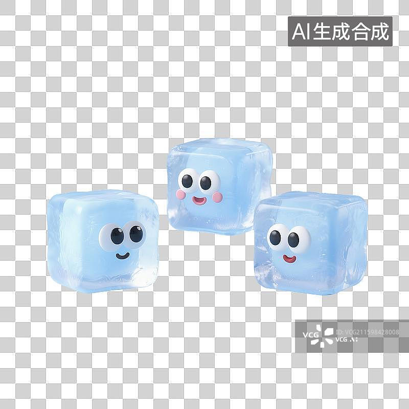 【AI数字艺术】3D渲染，蓝色冰块，夏天免抠元素图片素材