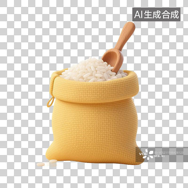【AI数字艺术】3D渲染，一袋大米，粳米，糯米，农产品，丰收，免抠元素图片素材