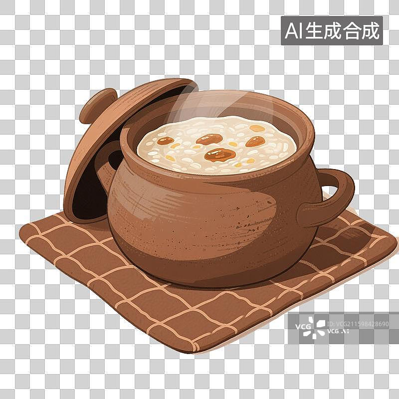 【AI数字艺术】治愈系手绘插画，一锅粥，八宝粥，杂粮粥，养生粥，腊八粥，腊八节，免抠元素图片素材