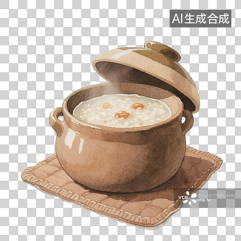 【AI数字艺术】治愈系手绘插画，一锅粥，八宝粥，杂粮粥，养生粥，腊八粥，腊八节，免抠元素图片素材