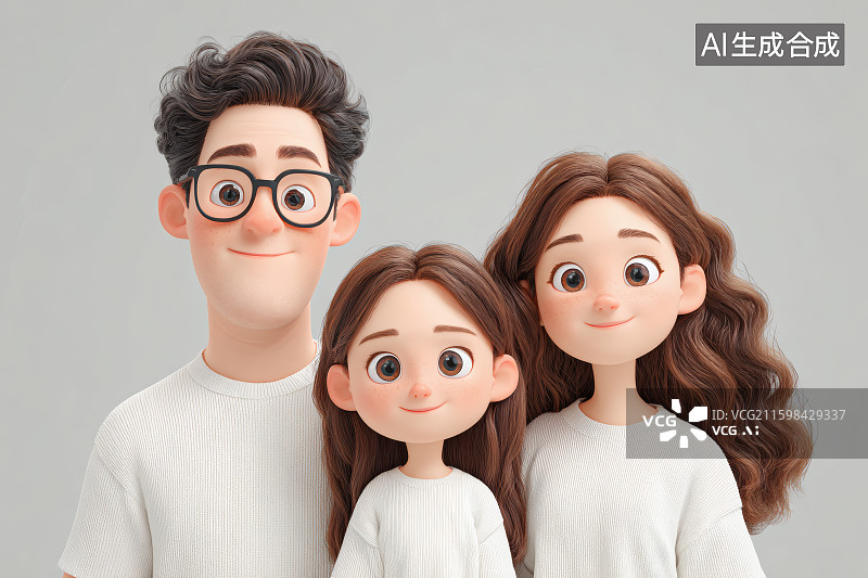 【AI数字艺术】一张卡通风格的全家福，幸福一家人图片素材
