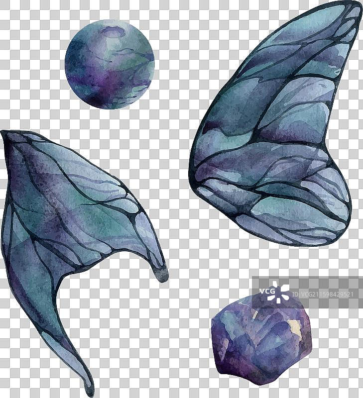 手绘水彩蝴蝶仙子翅膀宝石图片素材