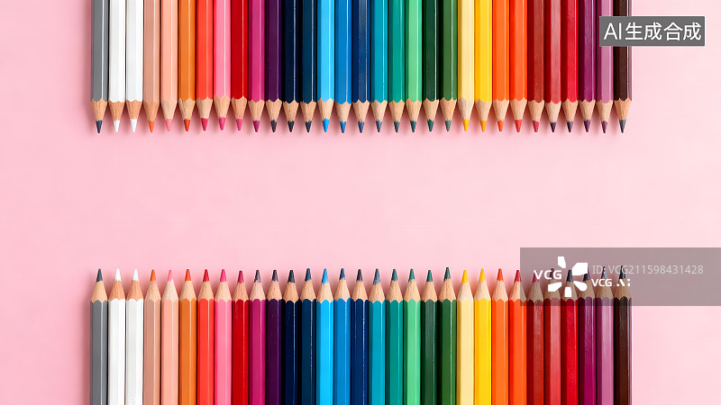 【AI数字艺术】粉色背景上排列的彩色铅笔图片素材