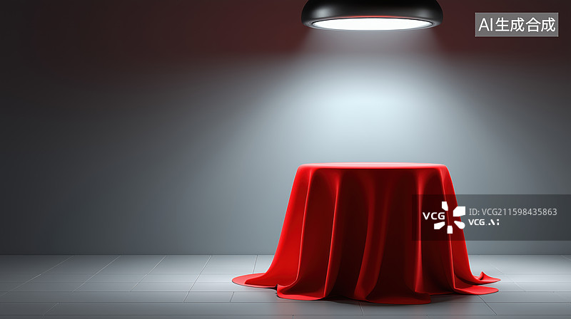 【AI数字艺术】红布覆盖的展台在聚光灯下图片素材