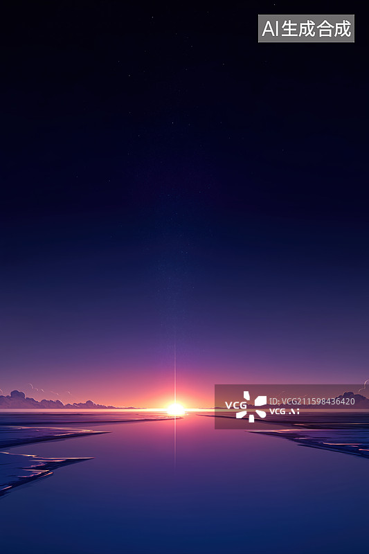 【AI数字艺术】日出时分的雪山湖景图片素材