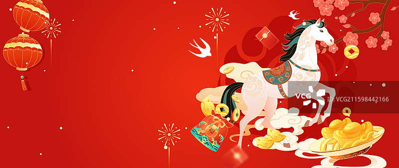 国风2026马年十二生肖骏马奔腾插画图片素材